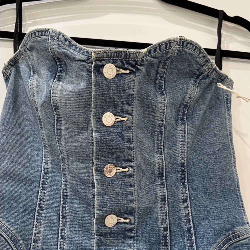 Etica Strapless Pascale Corset Denim Dress with Button Detail - Picture 4 of 7